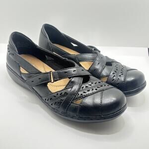Clarks Bendables Leather Mary Janes 8 M Black Flats Ashland Rivers NIB